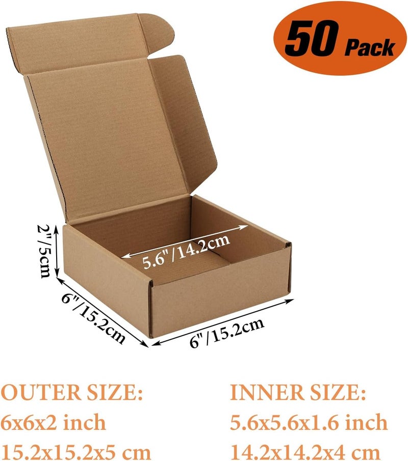PHAREGE 6x6x2 inch Shipping Boxes Bulk 50 Pack Brown, Tab Lock Tuck Top Mailer Boxes for Packaging Small Business, Small Cardboard Gift Boxes for Wrapping Mailing Present - Image 2